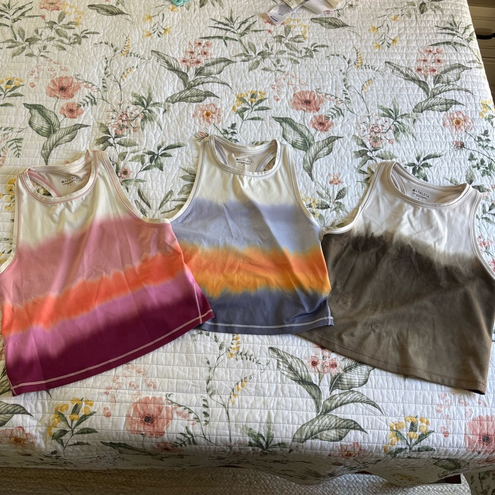 Athleta Tie-Dye Crop Tanks in Pink/Orange/Blue and Brown Variations - Picture 2 of 4